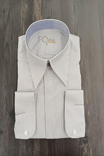 Fc Plus UZUN YAKA ÇİZGİLİ GRİ GÖMLEK