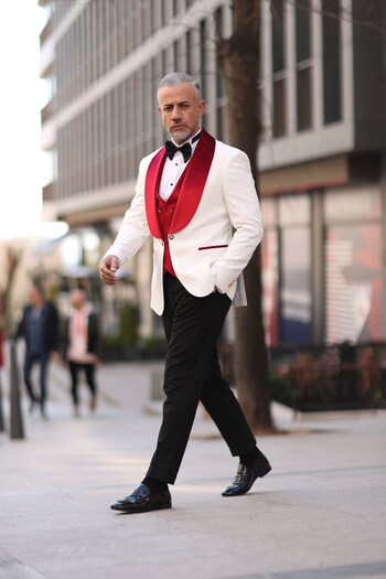 Fc Plus Kırmızı Damatlık Yelekli Takım Elbise -slim Fit