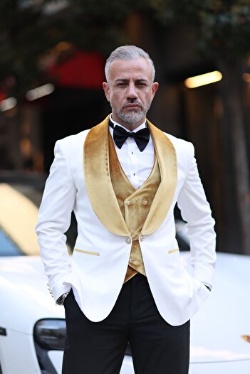 Fc Plus Taba Damatlık Yelekli Takım Elbise - Slim Fit