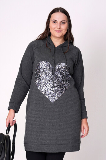 Büyük Moda PAMUKLU PAYET SÜSLEMELİ SWEAT ELBİSE