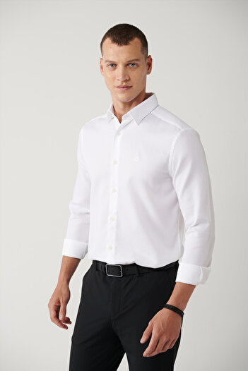 Avva Чоловіча біла класична сорочка зі 100% бавовни, з армурою, slim fit, A41Y2033