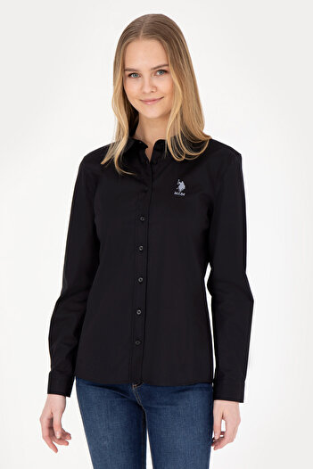 U.S. Polo Assn. Cămașă de bază neagră cu mânecă lungă de damă 50283989 -VR046
