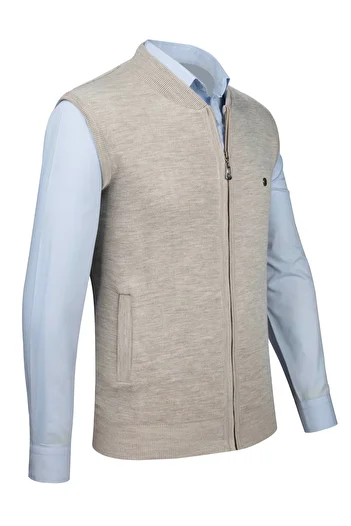 Çizgi Triko Stripe Knitwear Men's Knitwear Vest with Zipper Pocket Steel Knit Knitwear Classic Fit - 4241J