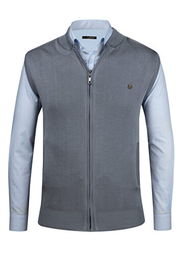 Çizgi Triko Stripe Knitwear Men's Knitwear Vest with Zipper Pocket Steel Knit Knitwear Classic Fit - 4241J