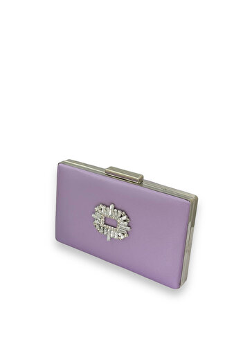 Wedding Fashion Lilac Color Anti-Scratch Satin Silver Stone Evening Bag Wedding Engagement Bag