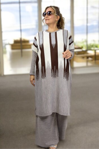yagmurberen 100% Acrylic Fabric Large Size Bottom Top Set with Sim Streifen Pattern