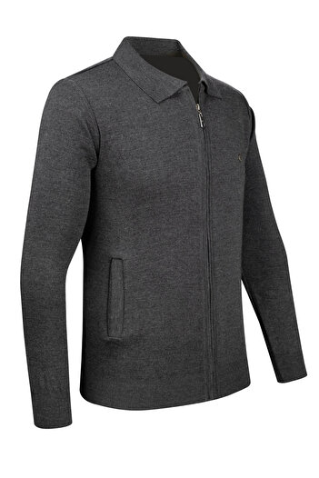Çizgi Triko Stripe Knitwear Men's Knitwear Jacket Zippered Pocket Detailed Patterned Steel Knit Classic Fit -4241K