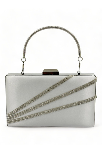 Wedding Fashion Mother of Pearl Ecru Color Satin Silver Case Silver Stone Evening Bag Evening Bag Wedding Engagement Portfolio