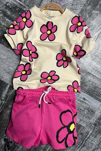 Riccotarz Girl's Floral Printed Pink Shorts Suit