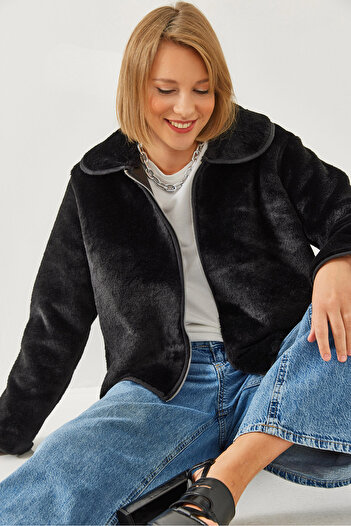 Bianco Lucci Women's Collared Zippered Faux Fur Coat 60351096