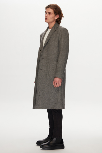 Tween Slim Fit Siyah Kareli Yünlü Pardösü/trenckot