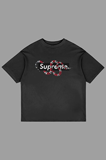 CC STORE Snake Snake Oversize Unisex Printed T-Shirt T-Shirt - Summer Colors Printed Front and Back |   Black