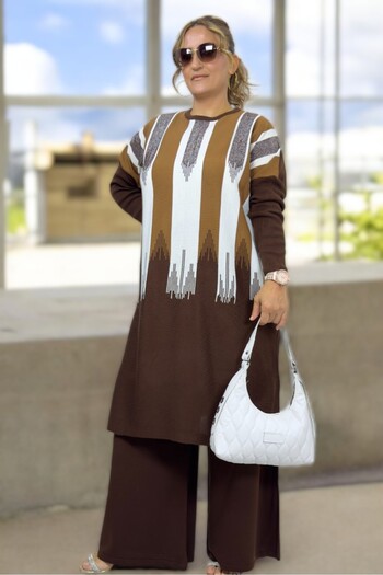 yagmurberen 100% Acrylic Fabric Large Size Bottom Top Set with Sim Streifen Pattern