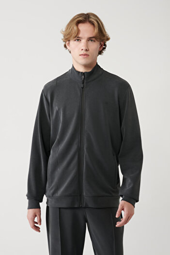 Avva Erkek Antrasit Dik Yaka Baskılı Soft Touch Baskılı Regular Fit Sweatshirt A41Y1225
