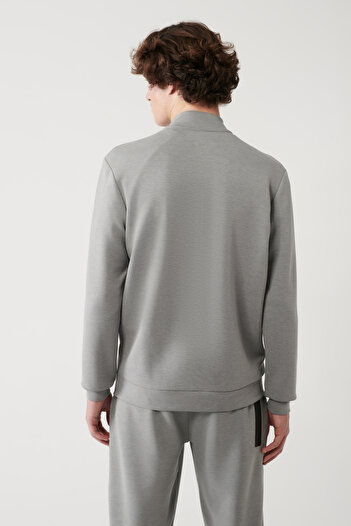 Avva Erkek Gri Dik Yaka Baskılı Soft Touch Baskılı Regular Fit Sweatshirt A41Y1225