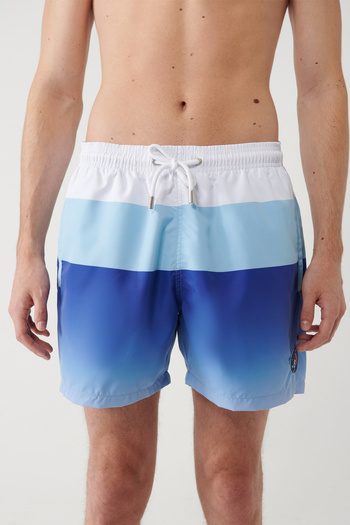 Avva Erkek Mavi Hızlı Kuruyan Desenli Relaxed Fit Relaxed Fit Deniz Şortu A41Y3824
