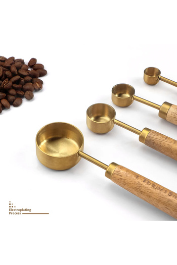 morponi Small 4-Piece Wooden Handle Gold Luxury Measuring Spoon - Spice Spoon Set