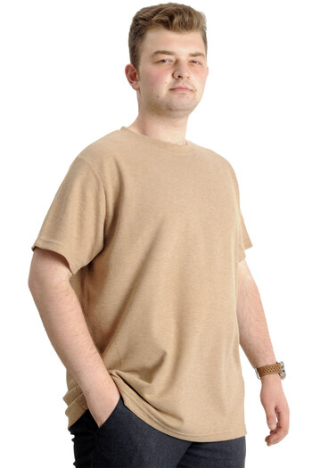 ModeXL Mode Xl Large Size Men's T-shirt Crew Neck Waffle 20033 Beige