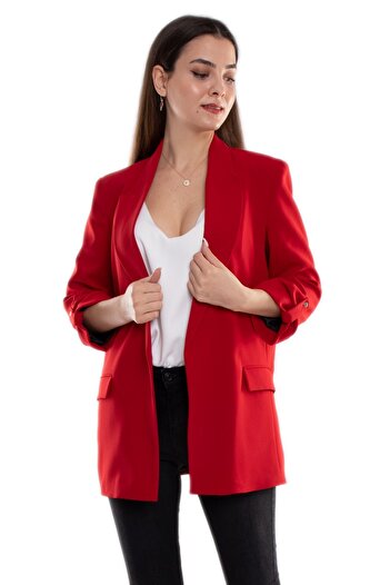 AYHAN 90624 Women's Long Jacket with Folded Sleeves