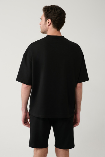 Avva Erkek Siyah 2 İplik 2'li Oversize Fit Şort Takımı E001600