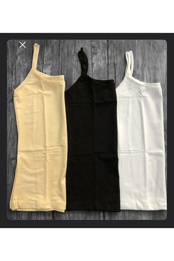 Aydoğan Women's Black White Skin 3-Piece Basic Lycra Rope Strap Cotton Undershirt