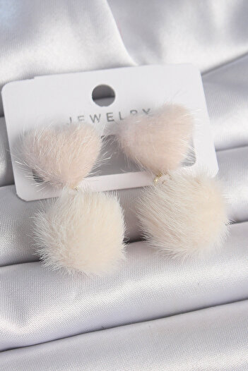 SeyCey.co Pink Color Feathered Heart Pompom Model Women's Earrings