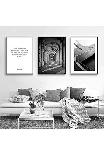 Linacci Triple Black Metal Frame Architectural Staircase Motto Glass Table Set