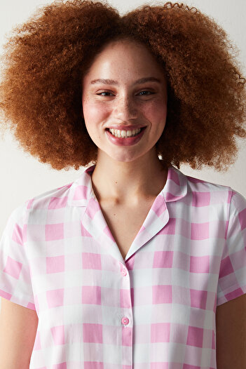 Penti Gingham Pembe Gömlek Pantolon Pijama Takımı