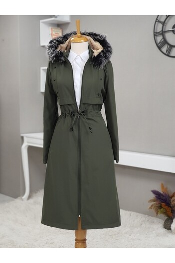 HİJABAYA Metal Star Detailed Hooded Long Coat
