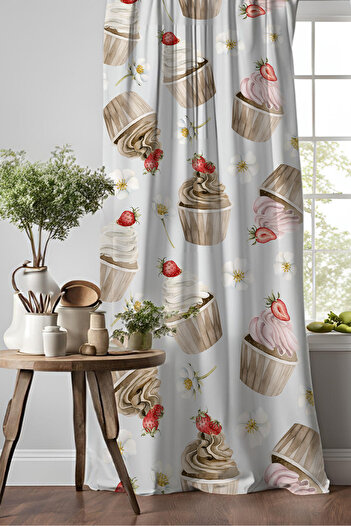 Else Dekor Vegetables Greens Patterned Digital Printed Dining Room Kitchen Background Curtain 140X260Cm