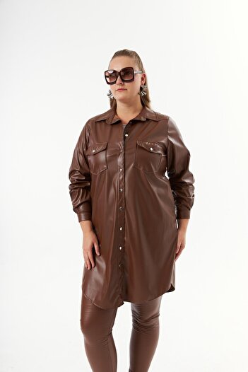 RMG Camel Large Size Leather Tunic Shirt