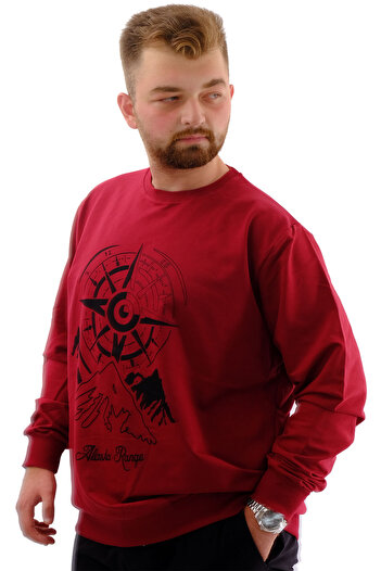ModeXL Mode XL Large Size Men's Sweatshirt Crew Neck Printed Range U24172 Claret Red