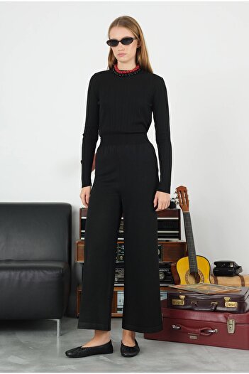 HEQA Black Knitwear Trousers - Elastic Waist