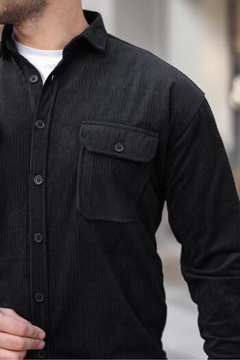 Valiberta Double Pocket Wedge Corduroy Shirt for Men - Black
