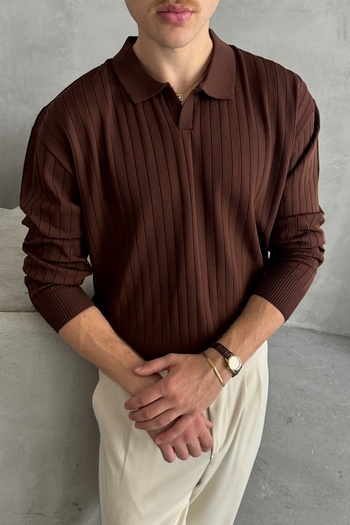 HYMAN Men's Polo Collar Ribbed Oversize Knitwear Sweater