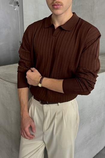 HYMAN Men's Polo Collar Ribbed Oversize Knitwear Sweater