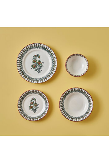 Bella Maison Indian Porcelain 24 Piece 6-Person Dinner Set Burgundy