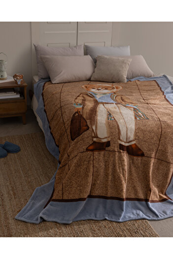 Madame Coco Rezay Bear Single Welsoft Fleece Printed Blanket - Brown