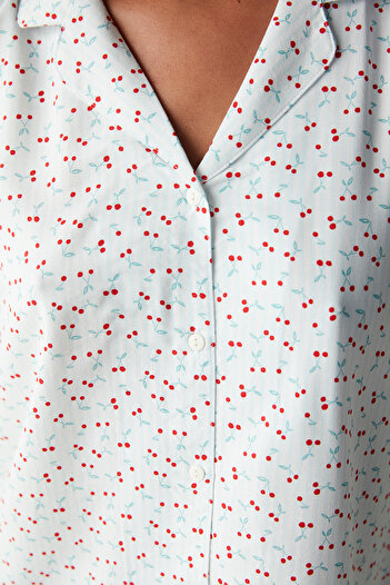 Penti Cherries Kırık Beyaz Gömlek Pantolon Pijama Takımı
