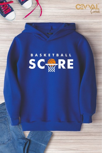Cevval Basketball Printed Hooded Oversize Kids Sweat Shirt