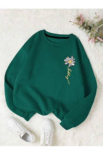Revasser Γυναικείο βαμβακερό φούτερ HAPPY Daisy Special πολύχρωμο Oversize Crew Neck