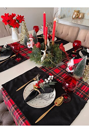 Ayd Home New Year Red Black Plaid Runner - 1 Piece Christmas Christmas Ranir Tableware Winter New Year Checkered