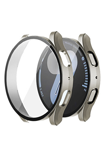 NovStrap Samsung Galaxy Watch 7 44mm ile Uyumlu Ekran Koruyucu Cam ve Kasa Koruyucu Kılıf Sert Pc