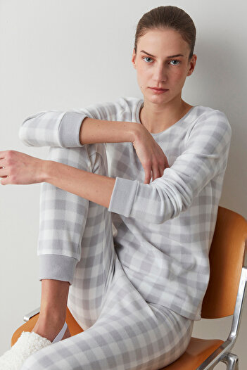 Penti Gray Gingham Fleece Pants Set