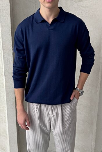 HYMAN Men's Cotton Polo Collar Oversize Knitwear Sweater