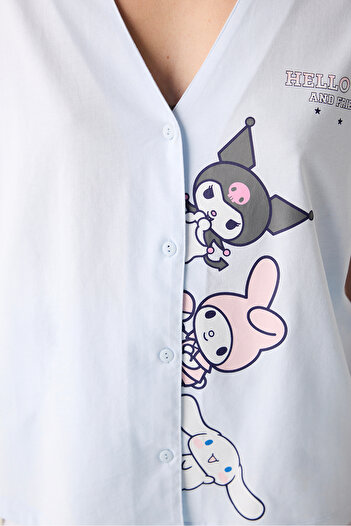 Penti Pamuklu Sanrio Açık Mavi Düğmeli Gömlek Pantolon Pijama Takımı