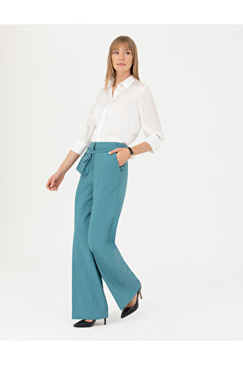 Pierre Cardin Petrol Palazzo Kumaş Pantolon 50273084-VR102