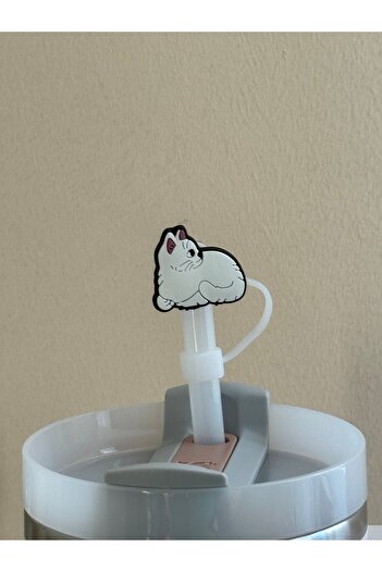 ÇAKRA Cute Cat Model Silicone Dust-Proof Leak-Proof Straw Lid 1 Piece Compatible with Stanley Thermos