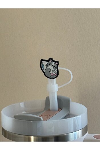 ÇAKRA Cute Cat Model Silicone Dust-Proof Leak-Proof Straw Lid 1 Piece Compatible with Stanley Thermos