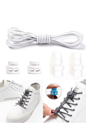 Heel'sUp Practical Elastic White Smart Round Shoelaces - Elastic and Plastic Locked